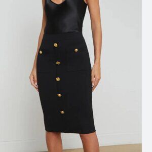 L’AGENCE Amira Midi Knit Skirt Black with Gold Rose Pattern Size Medium NWT